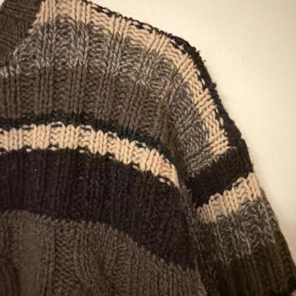 Vintage Faconnable Wool Sweater Mens Large Brown Plaid Tartan Patch Work France - Picture 5 of 8